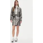 DKNY Sukně z imitace kůže P4JN6XIM Stříbrná Regular Fit 8