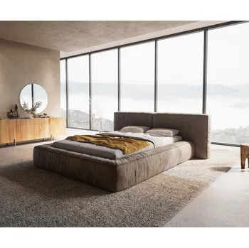 Postel DELIFE Čalouněná postel Coperti 140x200 cm mikrovlákno taupe vintage