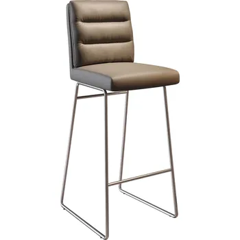 Barová židle DELIFE Barová židle Pela-Flex pravá kůže tmavě béžová tenká podnož nerezová ocel taštičkové pružiny
