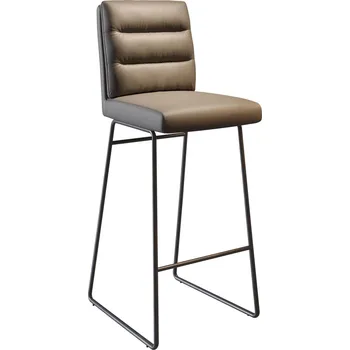 Barová židle DELIFE Barová židle Pela-Flex pravá kůže tmavě béžová tenká podnož kov černá taštičkové pružiny