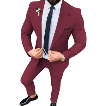 Svatební a plesový oblek s vestou 3v1 Velikost: S, Barva (Varianta): Sada 2 ks vínově červená