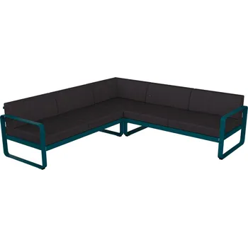 Zahradní pohovka Tmavě šedá zahradní rohová pohovka Fermob Bellevie 231 cm s modrou podnoží