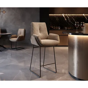 Barová židle DELIFE Barová židle Clea-Flex kombinace materiálů tmavě béžová tenká podnož kov