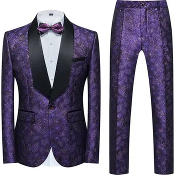 Pánský oblek Vyšívaný pánský oblek na ples a svatbu Velikost: M, Barva (Varianta): Sada 2 ks fialová