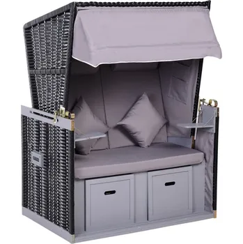 Zahradní nábytek Plážové křeslo lehátko pro 2 osoby s naklápěcím opěradlem a stříškou 118 x 79 x 150cm