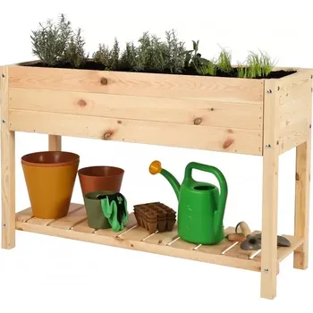 Vyvýšený záhon BIO FLAME Vyvýšený záhon s poličkou 40x118 cm, dřevěný, borové dřevo