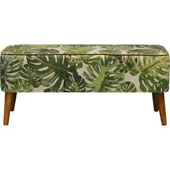 Taburet Lavice Monstera Green 100 - Happy Barok Monstera zelená/ořech 100x43 cm