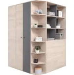 Rohová šatní skříň do studentského pokoje Delta - Meblar Dub / Antracit 135x190 cm