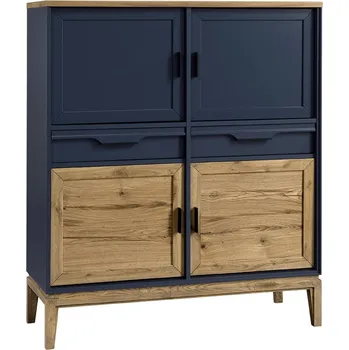 Komoda 4-dvířkový komoda se zásuvkami do obývacího pokoje Granada - Meble Krysiak Olej Vosk Dubové Prvky / Antracit (Lak) 107x127 cm