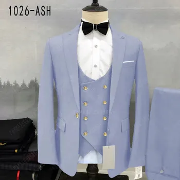 Pánský oblek Trojdílný pánský oblek s dvouřadou vestou Velikost: S, Barva (Varianta): Nebeská