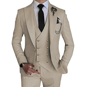 Kvalitní pánský oblek MC135 Velikost: S, Barva (Varianta): Gold knoflík Beige