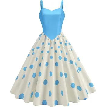 Dámské šaty Pinup šaty s puntíkatou sukni Barva: Modrá, Velikost: M