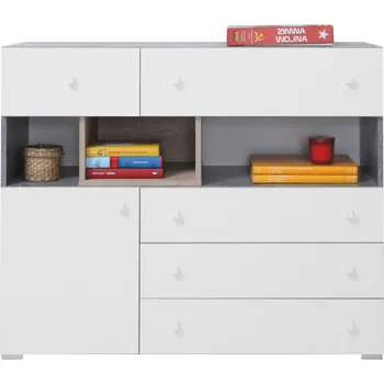 Komoda Komoda Sigma - Meblar Beton / Bílá Lux / Dub 110x90 cm