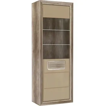 Knihovna Vitrína Tiziano - Forte P82 Dub Antický / Béžová s Vysokým Leskem 74x203 cm