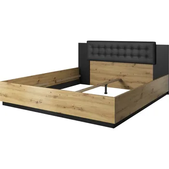 Postel Manželská postel 140 s čalouněným čelem do ložnice Sigma - Helvetia Dub Artisan / Černý Supermat 146x90 cm