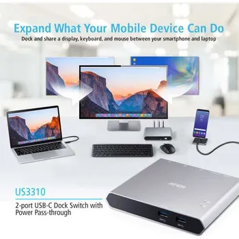 Switch Aten 2-Port USB-C Dock Switch with Power Pass-through US3310-AT