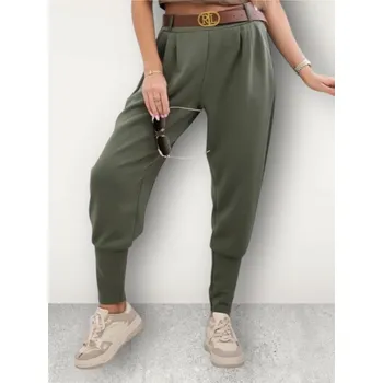 Dámské kalhoty Kalhoty s páskem a kapsami Barva: kakki