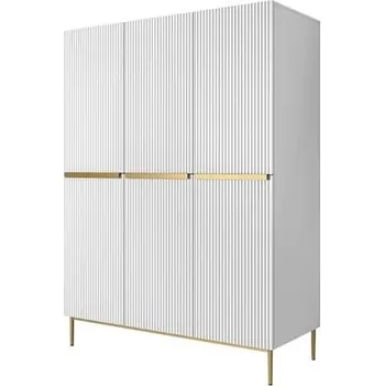 Šatní skříň Skříň Nicole 150 na podstavci se šuplíkovou skříňkou - Meble Bogart Bílá / Zlatá 150x220 cm