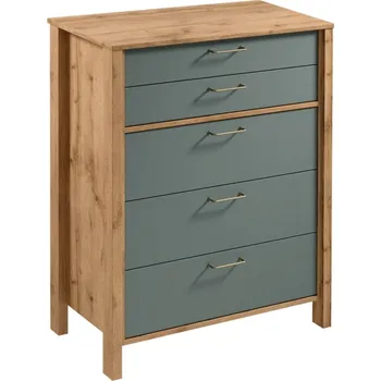 Ložnice Komoda Indygo s 5 zásuvkami - Gala Meble Dub wotan/Green 90x108.5 cm