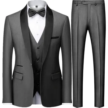 Luxusní smoking sleva oblek kvalitní na společnost Velikost: S, Barva (Varianta): Sada 3 ks šedá