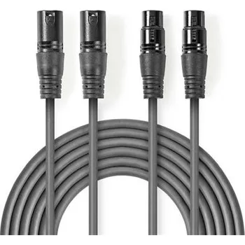 Audio kabel Nedis COTH15030GY05 - Vyvážený XLR Audiokabel | 2x XLR 3pinová Zástrčka – 2x XLR 3pinová Zásuvka | 0,5 m | Šedá barva COTH15030GY05