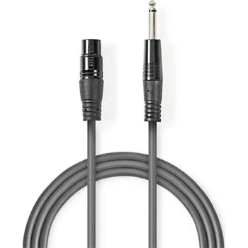 Audio kabel Nedis COTG15120GY100 - Nevyvážený XLR Audiokabel | XLR 3pinová Zásuvka – 6,35mm Zástrčka | 10 m | Šedá barva COTG15120GY100