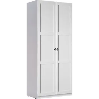 Šatní skříň Dvoudvířková šatní skříň s nástavcem o výšce 240 cm do ložnice Emy - Mebelbos Bílá SZAF2D, SZAF2D Bílá 240, Černá Knopka A823 90x240 cm