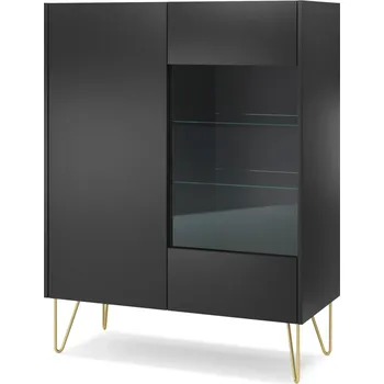 Knihovna Praktická 2-dveřová vitrína do obývacího pokoje Harmony - Meble Piaski Černý Grafit / Mramor Black Royal 97x123 cm