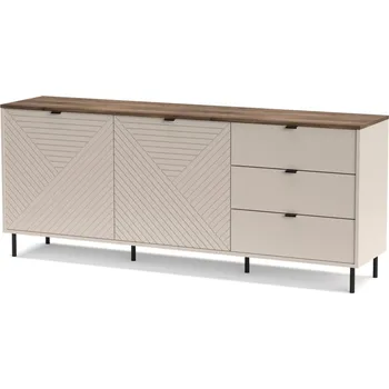 Komoda Dvoukřídlá komoda se třemi zásuvkami Evo - Mebelbos kašmír / dub Castello 183,4x75,2 cm