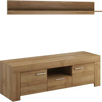 Televizní stolek Moderní TV stolek v sadě se závěsnou policí do obývacího pokoje Sky - Meble Piaski Dub Riviera 155x50 cm