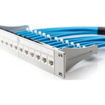 Patch panel DIGITUS Modulární propojovací panel, stíněný, 12 portů, 1U, 254 mm (10 "), montáž do stojanu, šedá RAL 7035 DN-91419