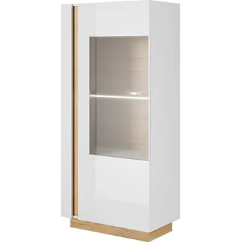 Knihovna Vitrína nízká Arco - Meble Laski Bílá Matná / Bílý Lesk / Dub Grandson 72x154 cm