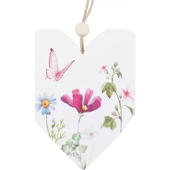 Maják Srdíčko bílé s květinovým vzorem na zavěšení 10 cm