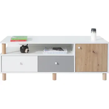 Televizní stolek TV stolek do studentského pokoje Faro - Meblar Bílá Lux / Dub Artisan / Šedá 140x50 cm