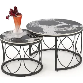 Nábytek Sada 2 stolků ALEXANDRA, černý mramor / černá - Halmar Černá 70/50x46/41 cm