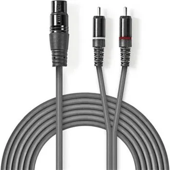 Audio kabel Nedis COTH15220GY30 - XLR Audiokabel | XLR 3pinová Zásuvka – 2x RCA Zástrčka | 3 m | Šedá barva COTH15220GY30