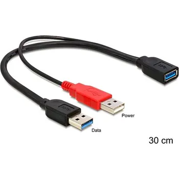 Prodlužovací kabel Delock kabel USB 3.0-A samice > USB 3.0-A samec + USB 2.0-A samec, 30cm 83176