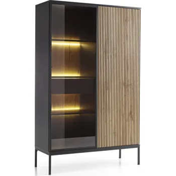 Knihovna Vitrína nízká Sento - Meble Piaski Dub Wotan / Černá 103,5x165,5 cm