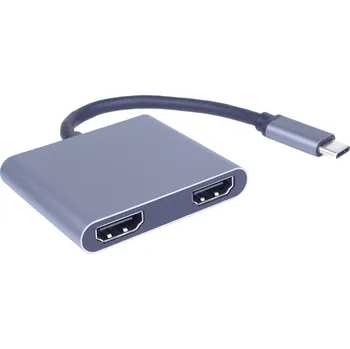 Video kabel PremiumCord MST adapter USB-C na 2x HDMI, USB3.0, PD, rozlišení 4K a FULL HD 1080p KU31HDMI13