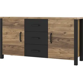 Komoda Moderní komoda s dvířky a zásuvkami do obývacího pokoje Olin - Helvetia Appenzeller Fichte / Černý Mat 147x79 cm