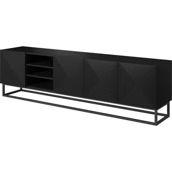 Televizní stolek TV stolek Asha 200 s policemi na kovovém podstavci - Meble Bogart Černý Mat 200x56 cm