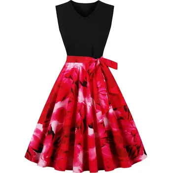 Dámské šaty Áčkové retro šaty se vzorovanou sukni Velikost: 2XL, Barva (Varianta): C6