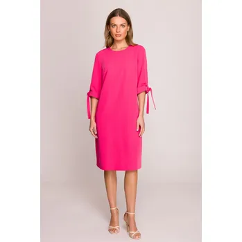Dámské šaty Elegantní áčkové šaty s vázáním na rukávech Stylove S393 růžové EU velikost: L