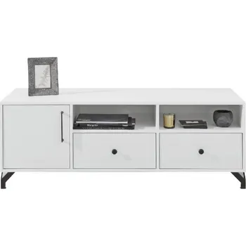 Televizní stolek TV stolek se zásuvkami Bergen - Meblar Bílá / Bílý Lesk 140x50 cm