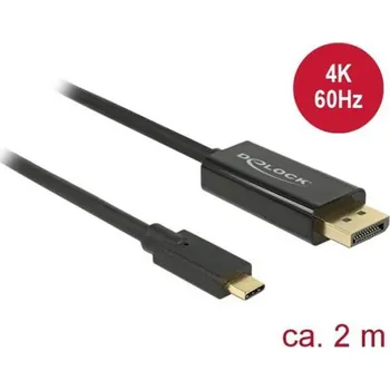 Datový kabel Delock Kabel USB Type-C™ samec > Displayport samec (DP Alt Mód) 4K 60 Hz 2 m černý 85256