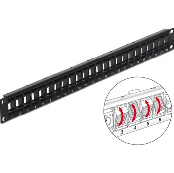 Patch panel Delock 19” Keystone Patch Panel 24 Portů naklápěcích černý 43340