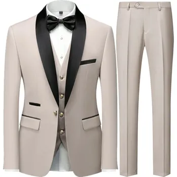 Pánský oblek Formální pánský oblek MC126 Velikost: 3XL, Barva (Varianta): Gold knoflík Beige