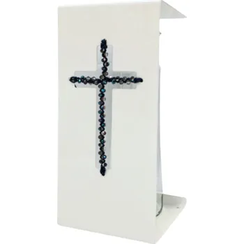 Svíčka Bílá HŘBITOVNÍ SVÍČKA s tmavě modrými korálky, ODOLNÁ, 28 cm, RUČNÍ PRÁCE, VČETNĚ NÁPLNĚ