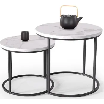 Konferenční stolek Sada dvou kávových stolků do obývacího pokoje Oreo - Halmar Bílý Mramor / Černá x45 cm