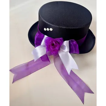 Svatební dekorace Cylindr na auto s perličkami a růžičkou - fialový